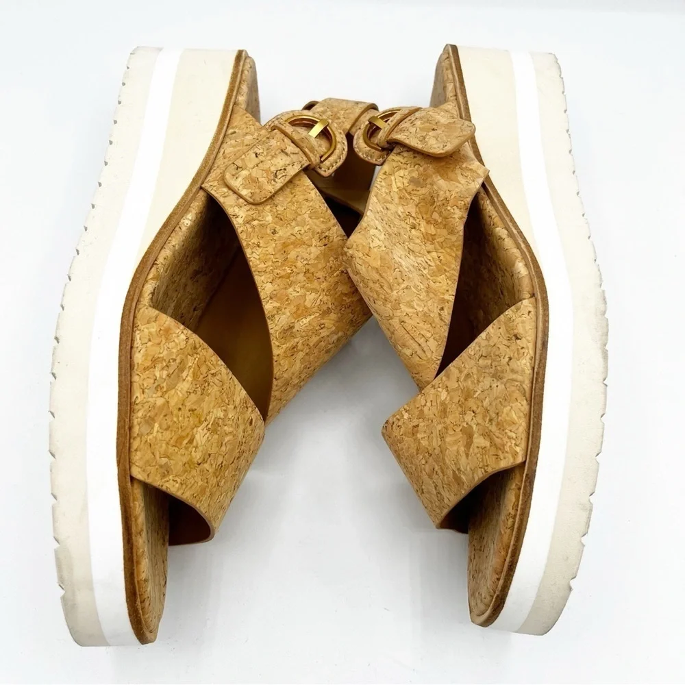 Vince Shelby Cork Wedge Heel Strap Sandals Tan 8.5